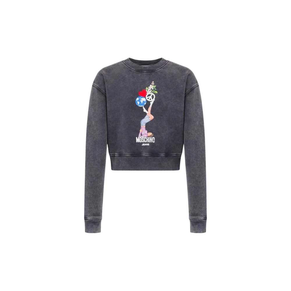Moschino Unisex Gray Printed Cotton Crop Sweatshirt