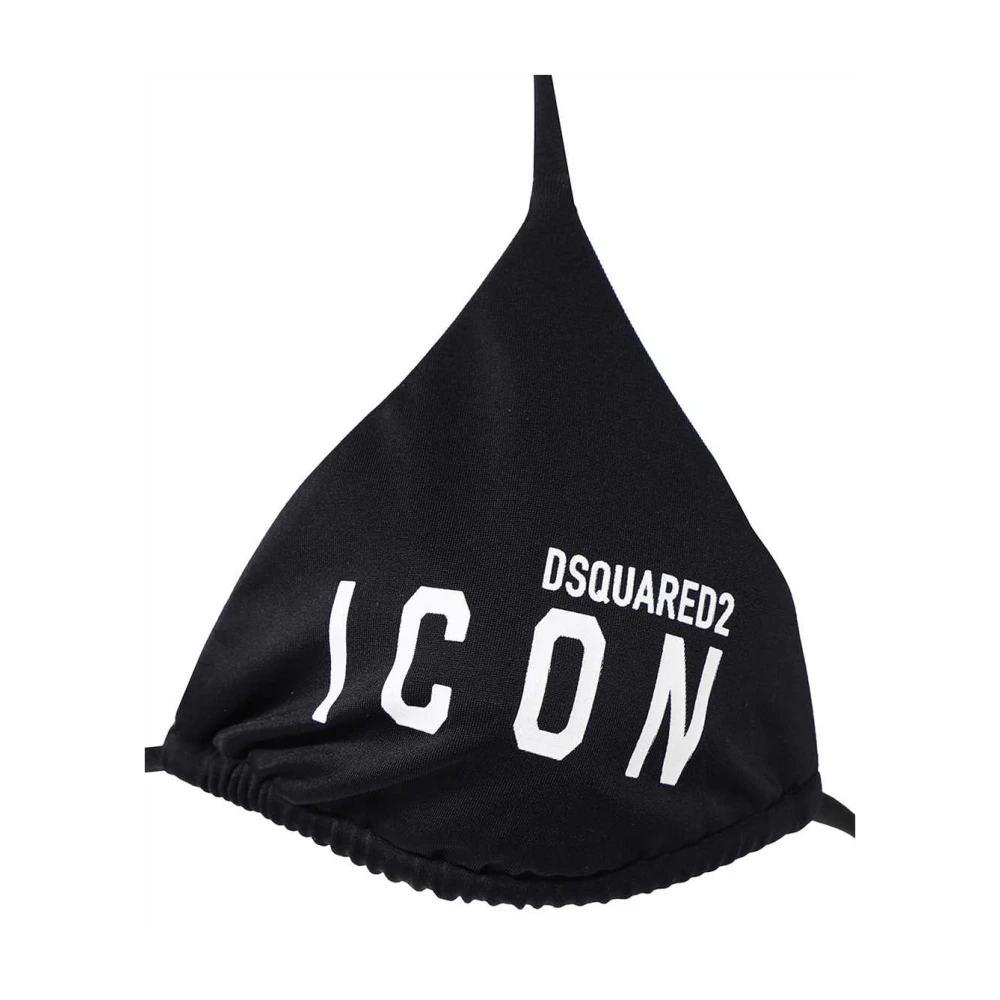 Dsquared2 Logo Print Triangel Bikini Top Black Dames