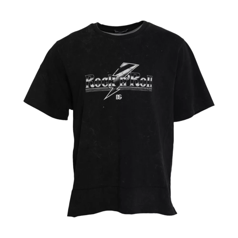Dolce & Gabbana Men's Black T-Shirts, L, Graphic Print Cotton T-Shirt