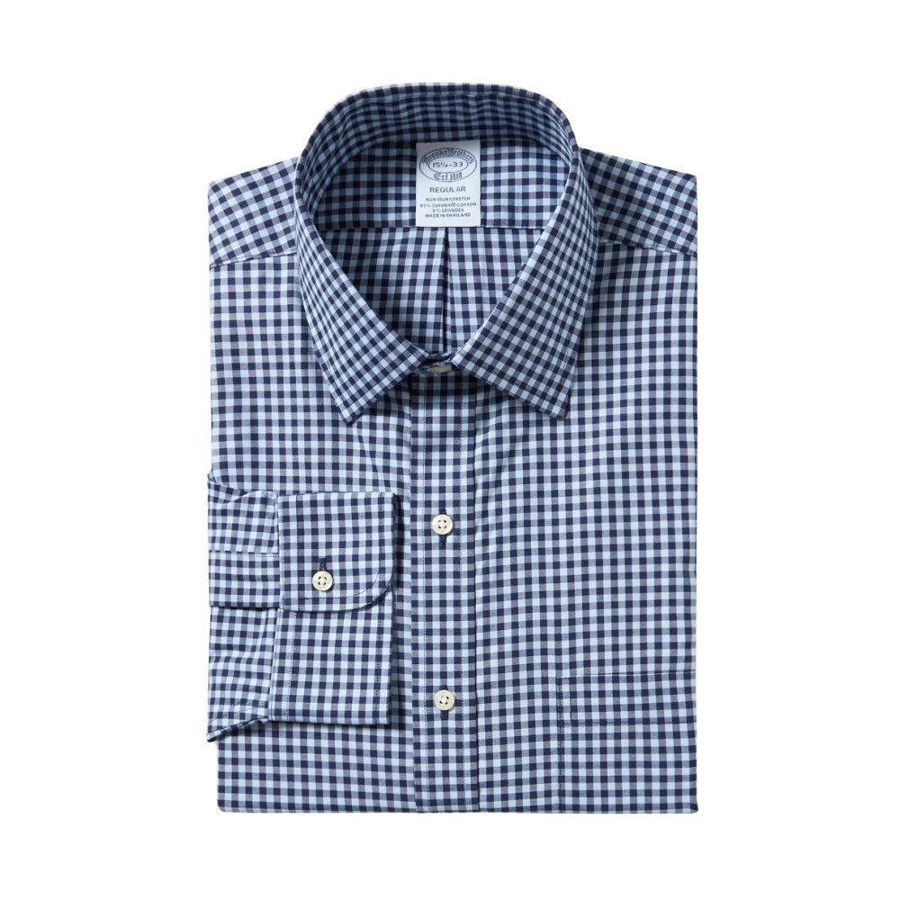 Brooks Brothers Blauw Navy Gingham Regular Fit Non-Iron Overhemd met Ainsley Kraag Blue Heren