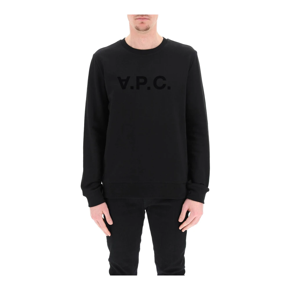 A.p.c. Contrasterend Flock Logo Sweatshirt Black Heren