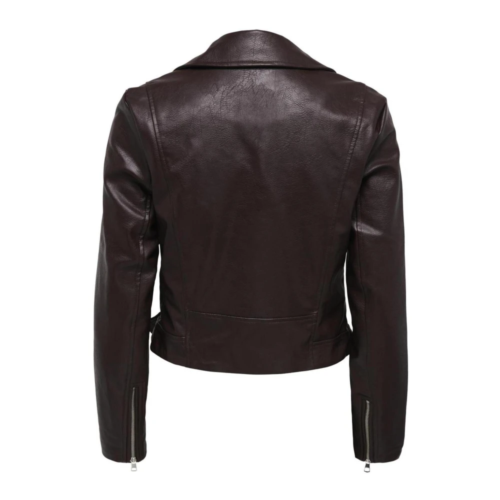 Only Bruine Faux Leren Bikerjas Brown Dames