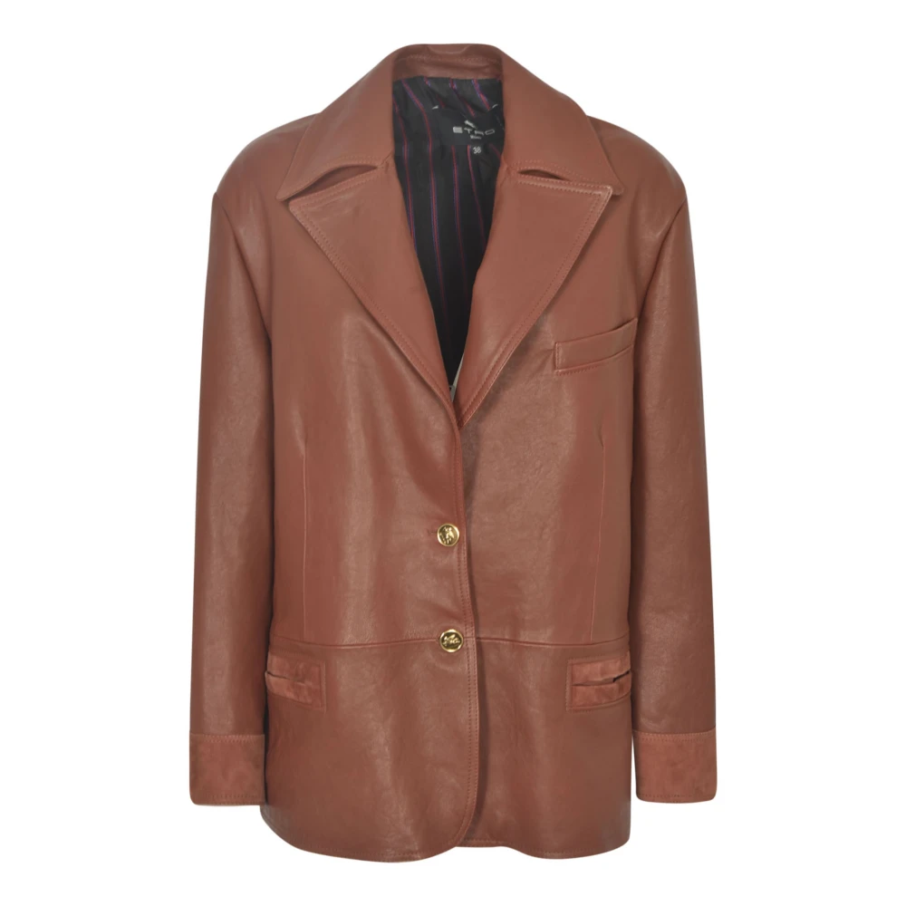 ETRO Leather Jackets Brown Dames