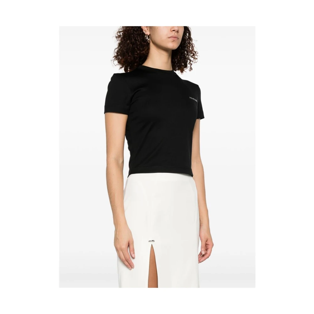 Mugler Zwart Crew Neck Logo T-shirt Black Dames