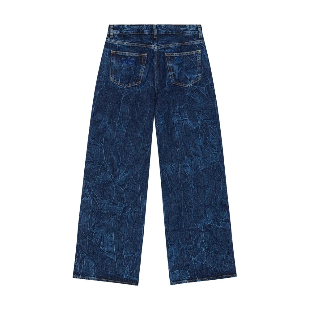 Ganni Blauwe Wide Leg Denim Jeans Blue Dames