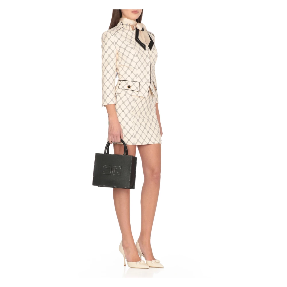 Elisabetta Franchi Ivoor Crepe Jas met Contrasterend Patroon Beige Dames