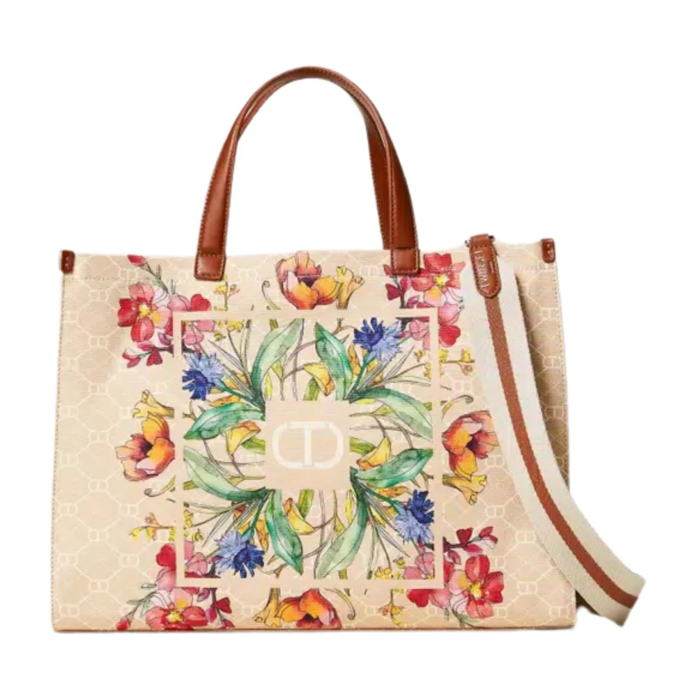 Twinset Bloemen shopper tas met schouderband Beige Dames