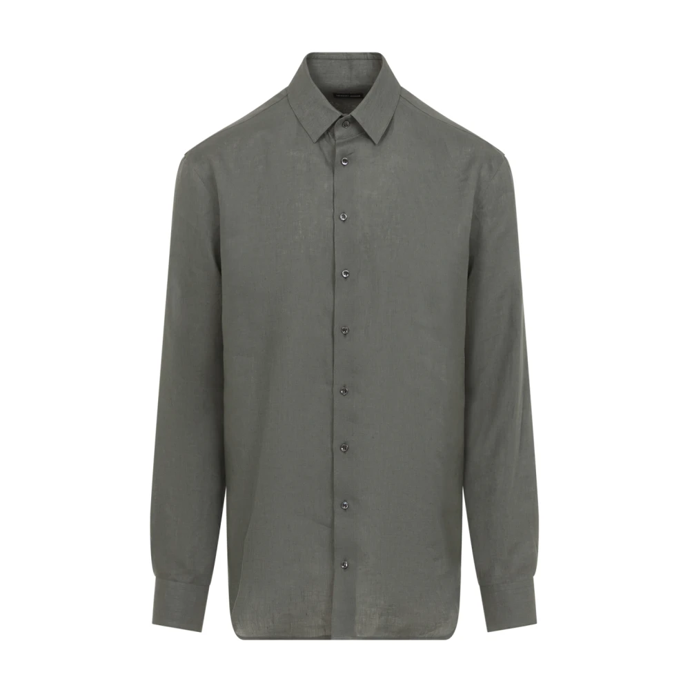 Giorgio Armani Men's Gray Casual Shirts, Xl, Regular Fit Linen Shirt