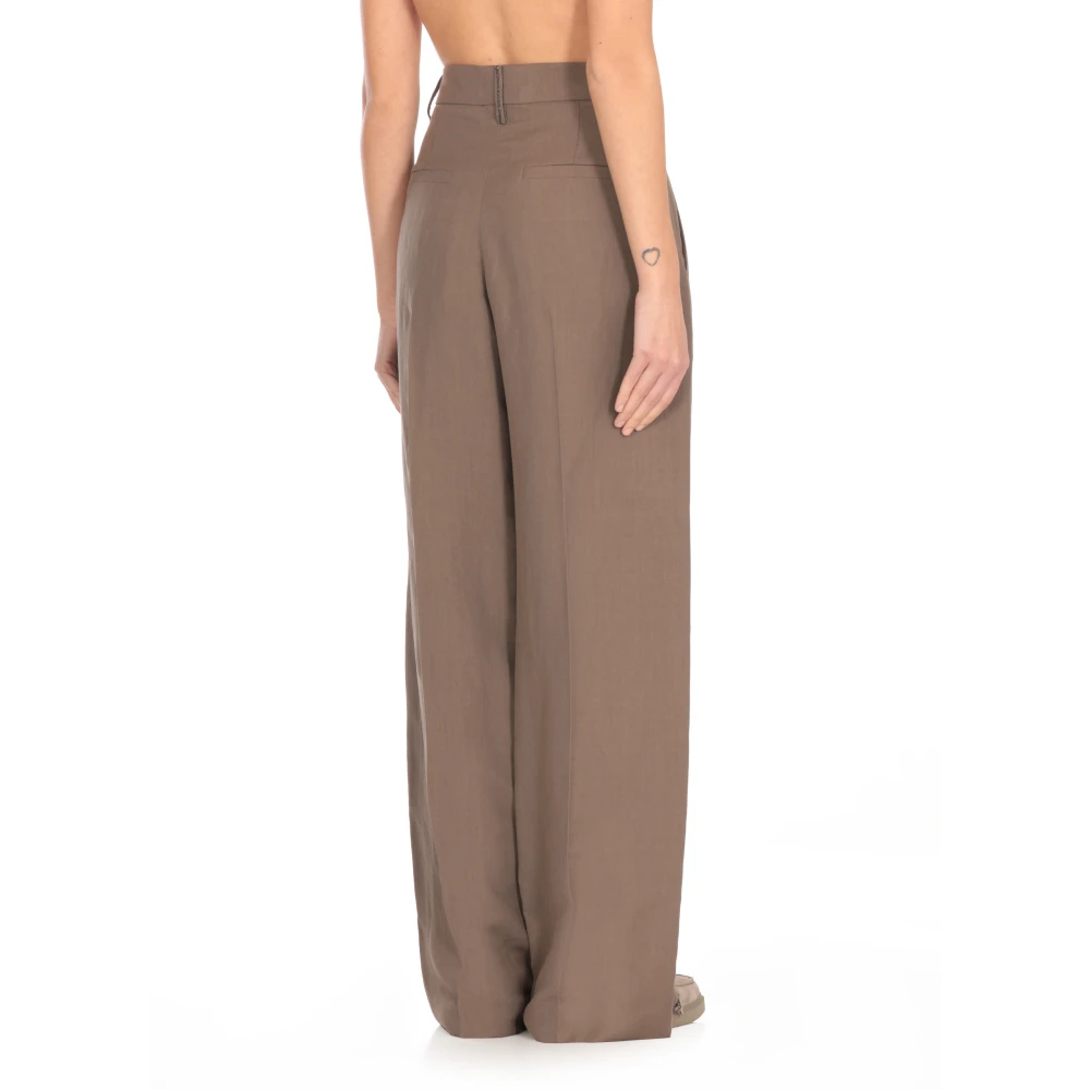 BRUNELLO CUCINELLI Bruin Linnen Viscose Broek Vrouw Brown Dames