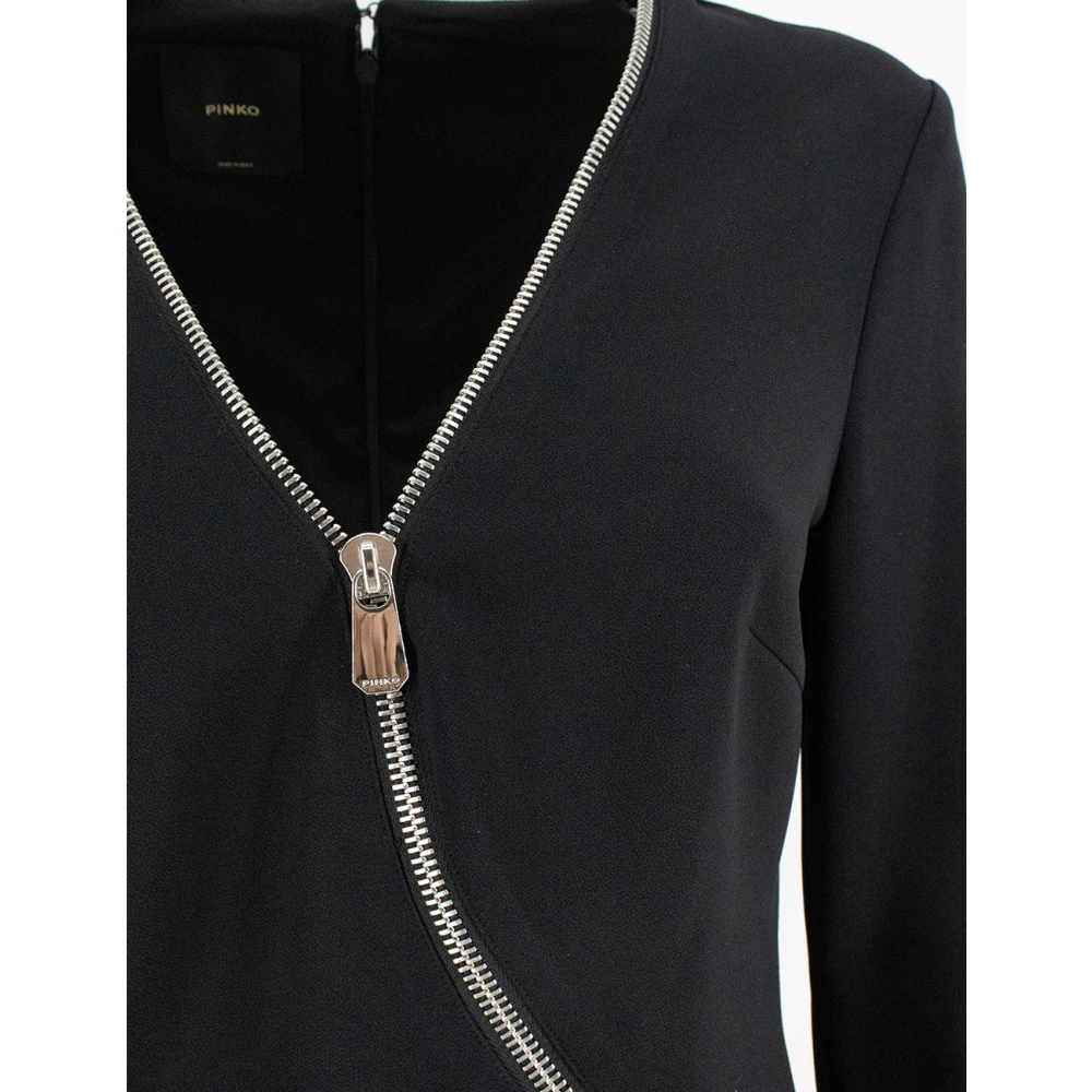 pinko Stretch Crepe Jurk met Lange Mouwen Black Dames