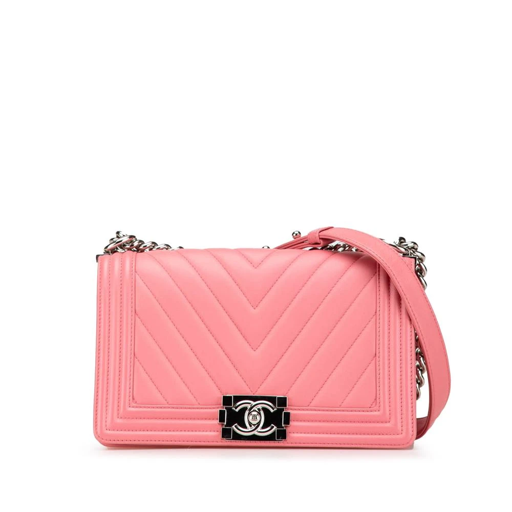Chanel Vintage Damen Rosa Gebrauchte Boy Chanel Chevron Gestepptes Lammleder