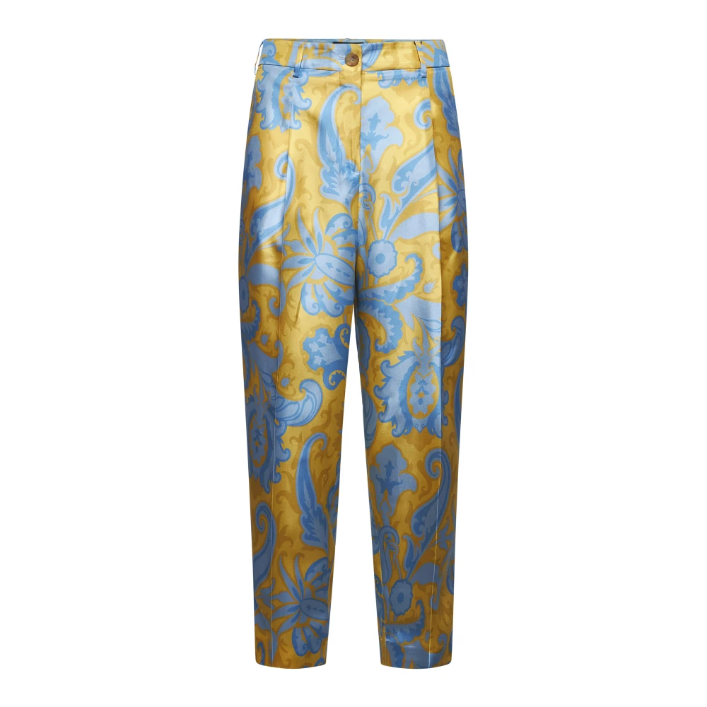 ETRO Bloemen Paisley Print Gele Broek Multicolor Dames