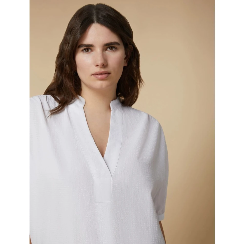 Marina Rinaldi Seersucker Flared Blouse White Dames