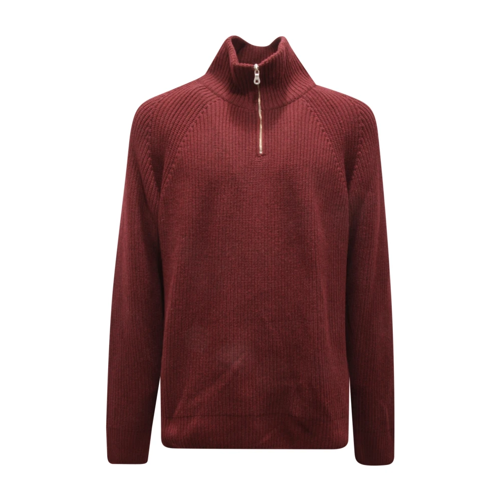 Brooksfield Men's Red Turtlenecks, 2XL, Bordeaux Wool Blend Half Zip Jumper