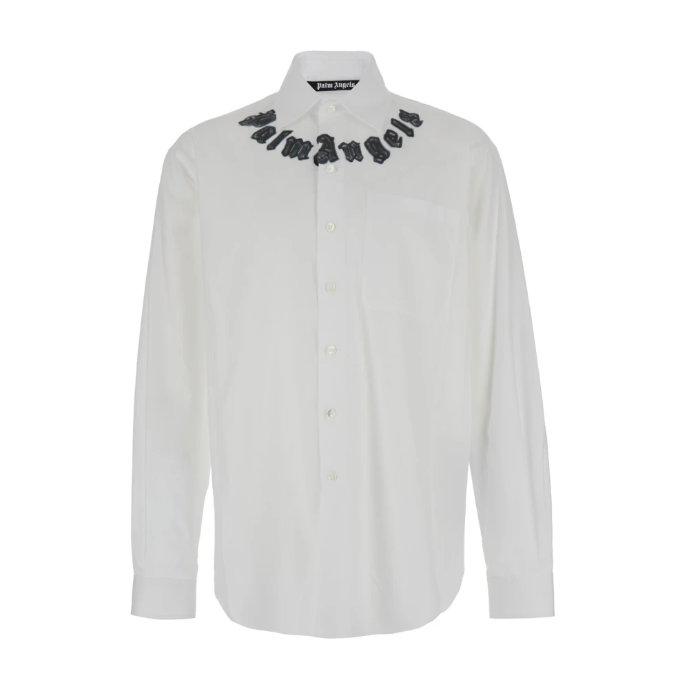 Palm Angels Witte Neck Logo Classic Shirt White Heren