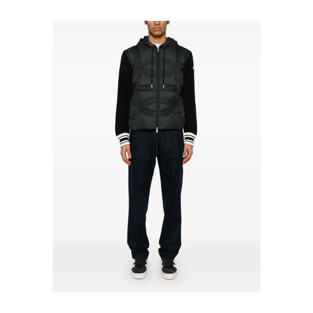 Moncler Zwarte Rits Capuchon Logo Patch Trui Black Heren