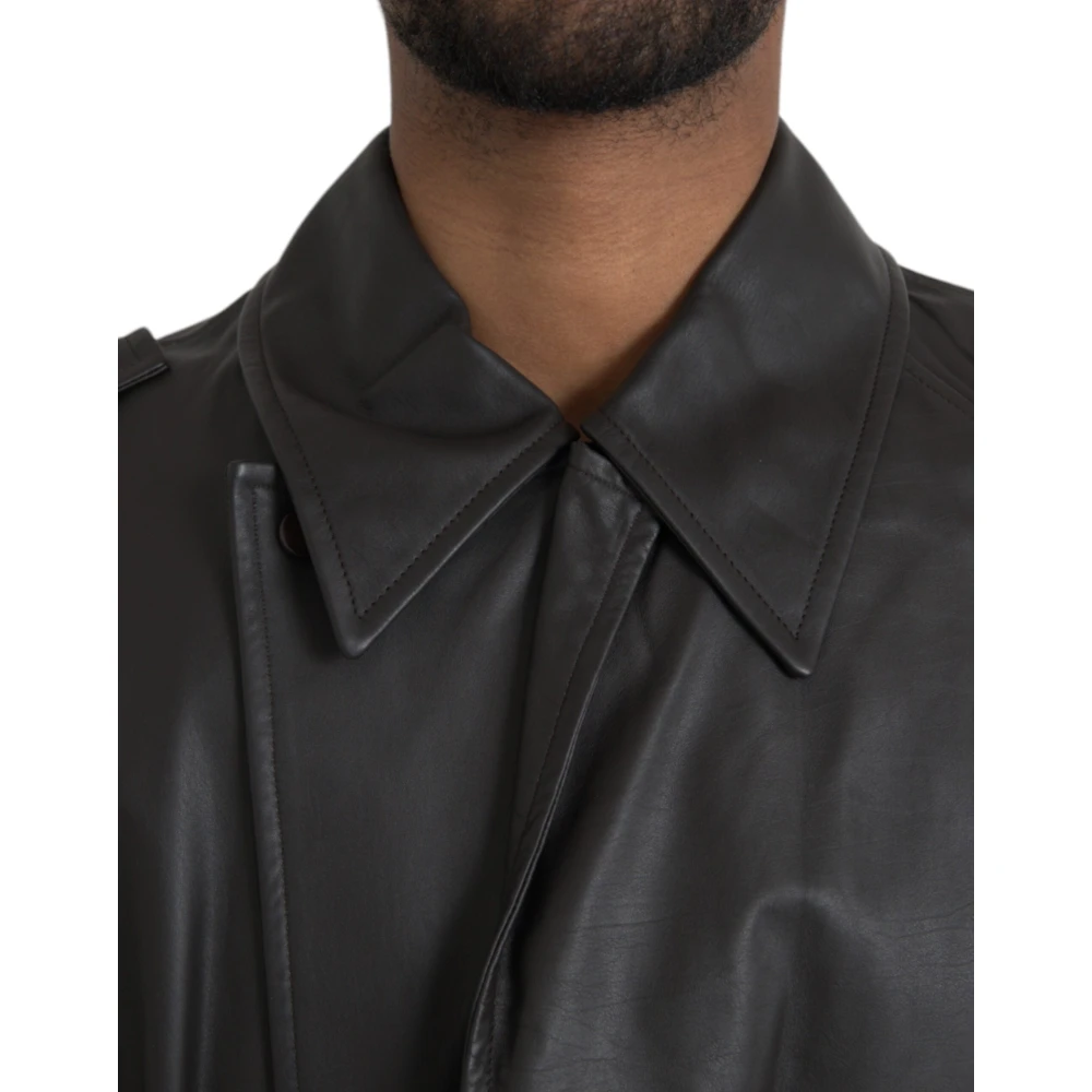 Bottega Veneta Zwarte Waterdichte Leren Trenchcoat Jas Black Heren