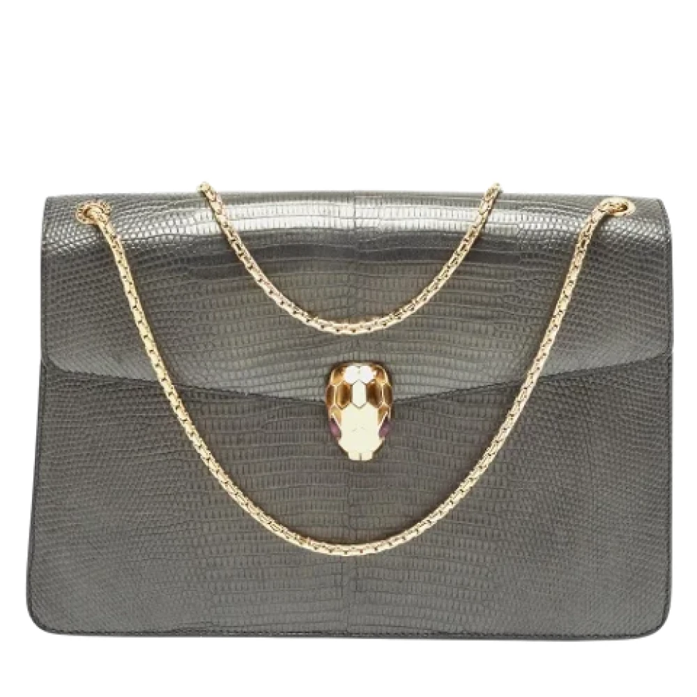 Bvlgari Vintage Pre-owned Leather shoulder-bags Gray Dames