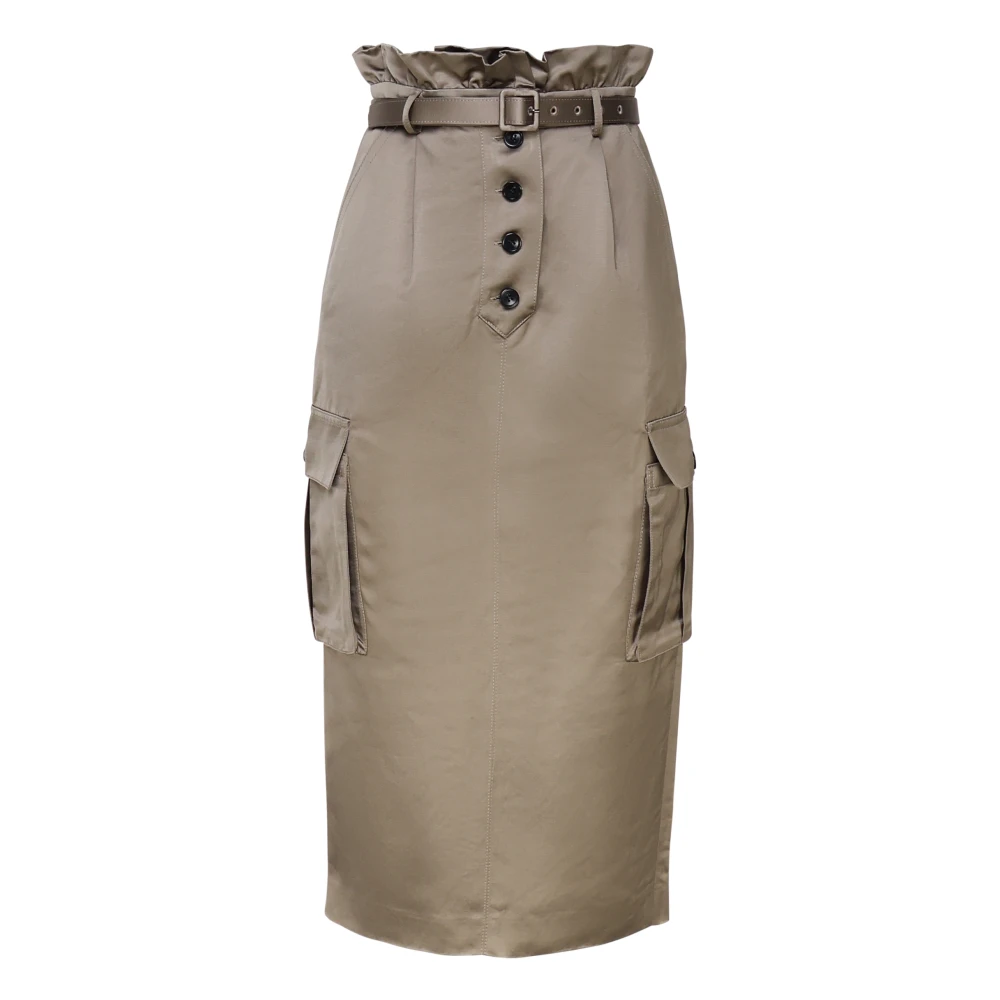 Self Portrait Cargo Satijnen Rok Army Green Beige Dames