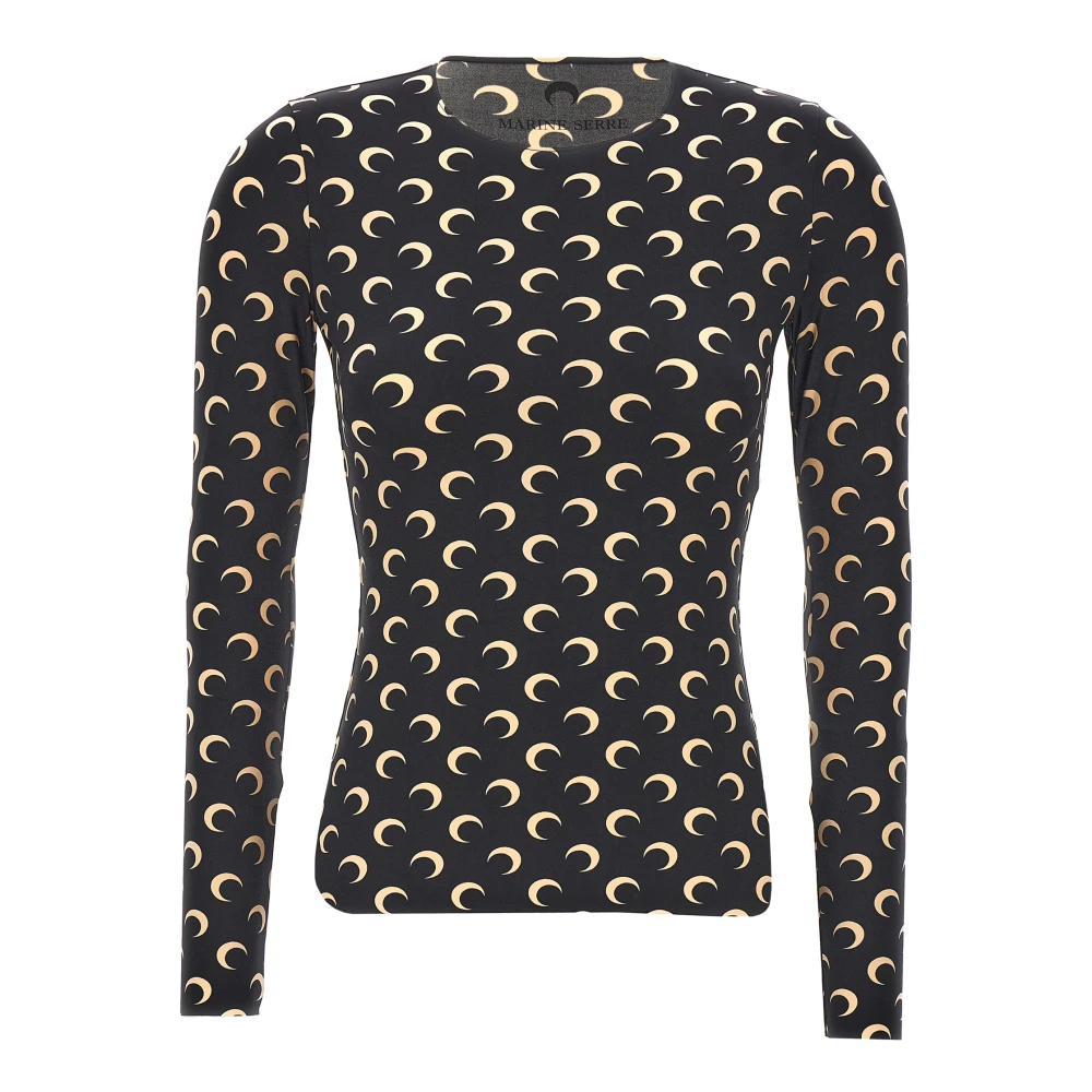Marine Serre Women's Black Moon Printed Jersey T-Shirt - Long Sleeve T-Shirts - Xs - Tops