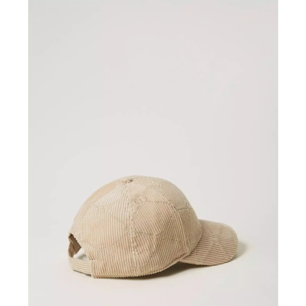 Twinset Fluwelen Baseballpet met Ovaal T-borduursel Beige Unisex