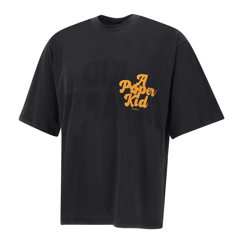A Paper Kid Zwart Katoenen T-shirt met Logo Black Heren