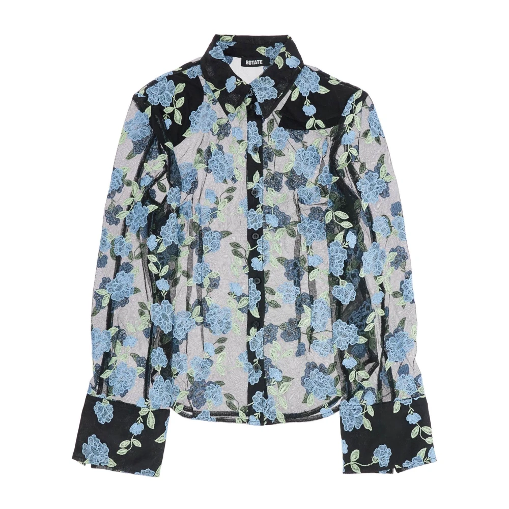Rotate Birger Christensen Gebloemde geborduurde zwarte mesh shirt Multicolor Dames