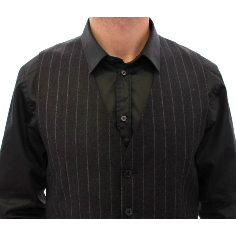 Dolce & Gabbana Gestreepte wollen vest elegant en authentiek Gray Heren