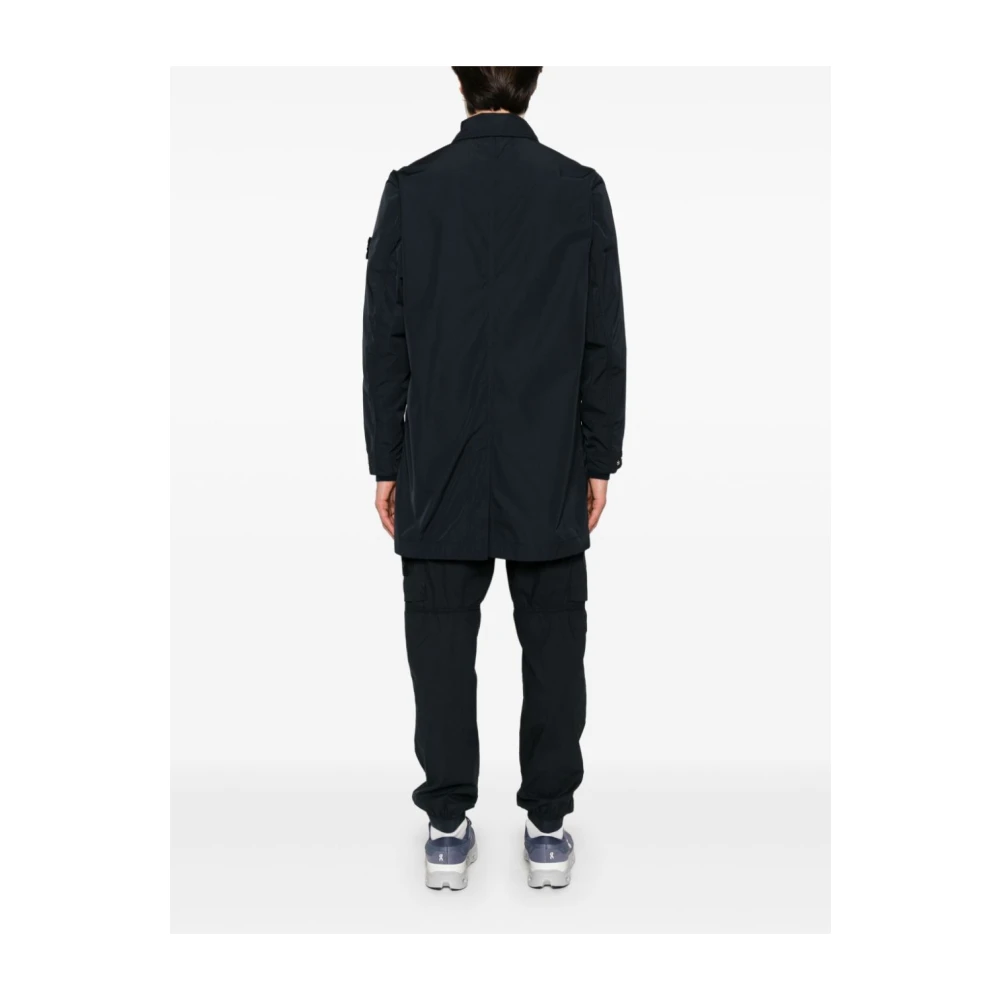 Stone Island Blauwe Nylon Parka met Logo Badge Blue Heren