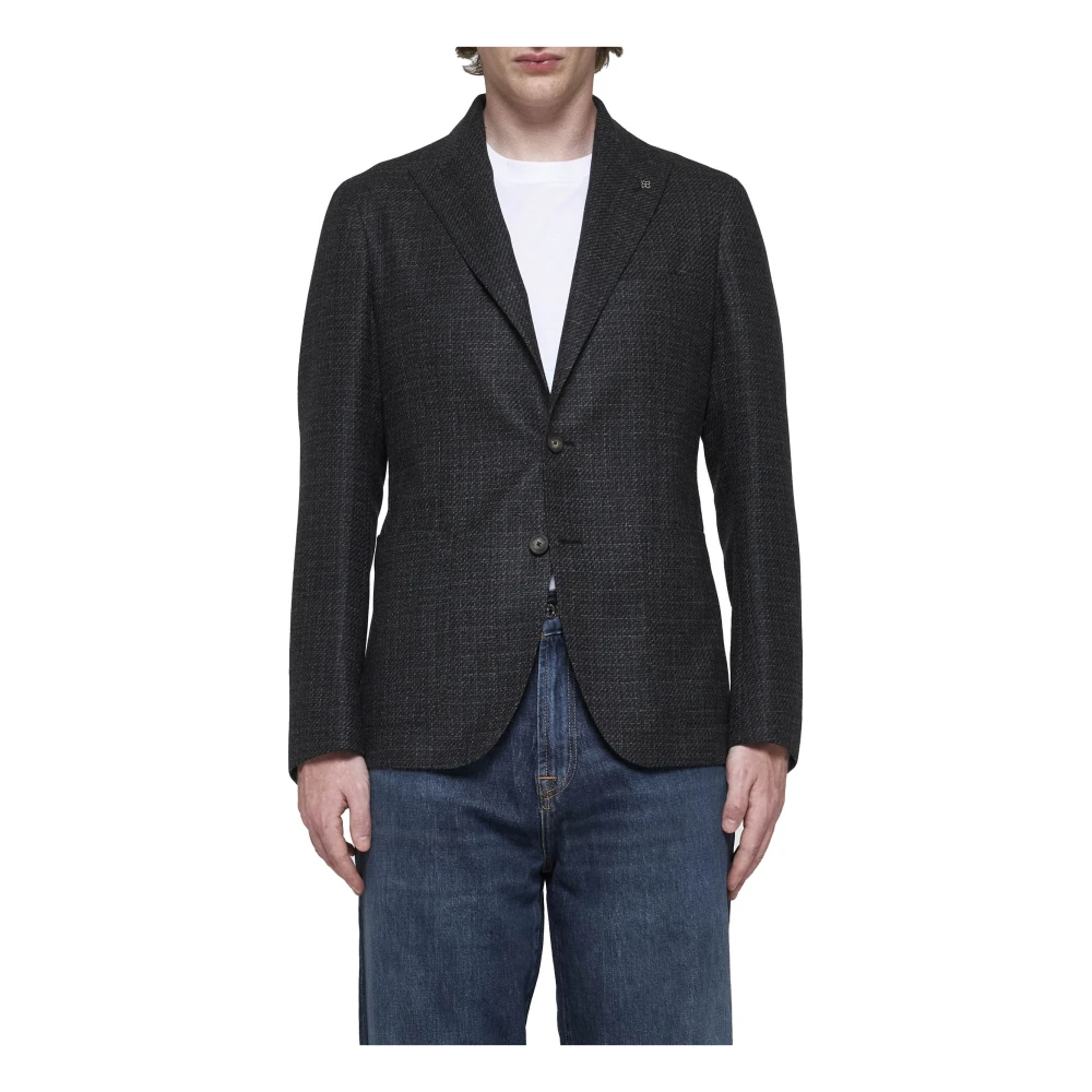 Tagliatore Zwarte Wol Blazer Peak Revers Black Heren