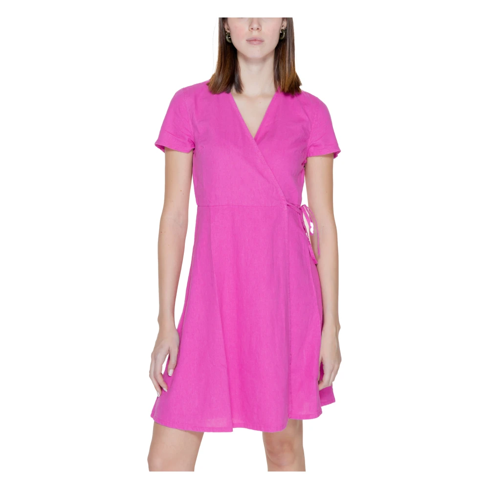 Only Elegante Linnen Midi Jurk Pink Dames