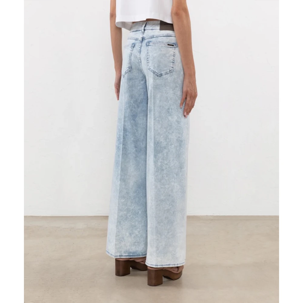 PESERICO Denim Katoen Tencel Broek met Zakken Blue Dames