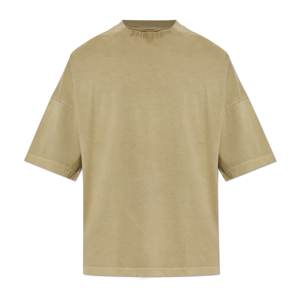 Palm Angels Homme Vert Tops, Taille: Xs Curved Logo Loose Collar T-Shirt