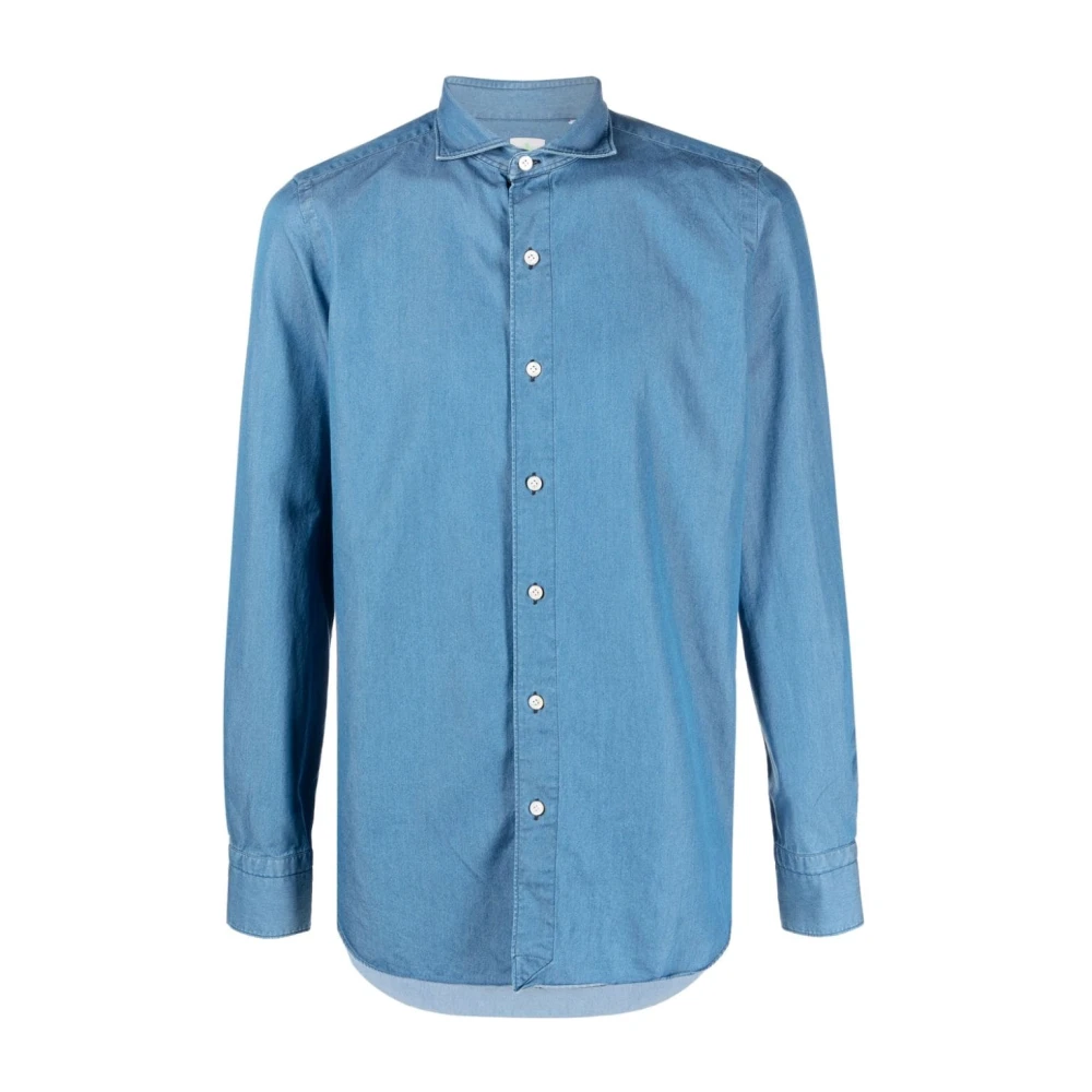 Finamore Lange mouw denim overhemd Blue Heren