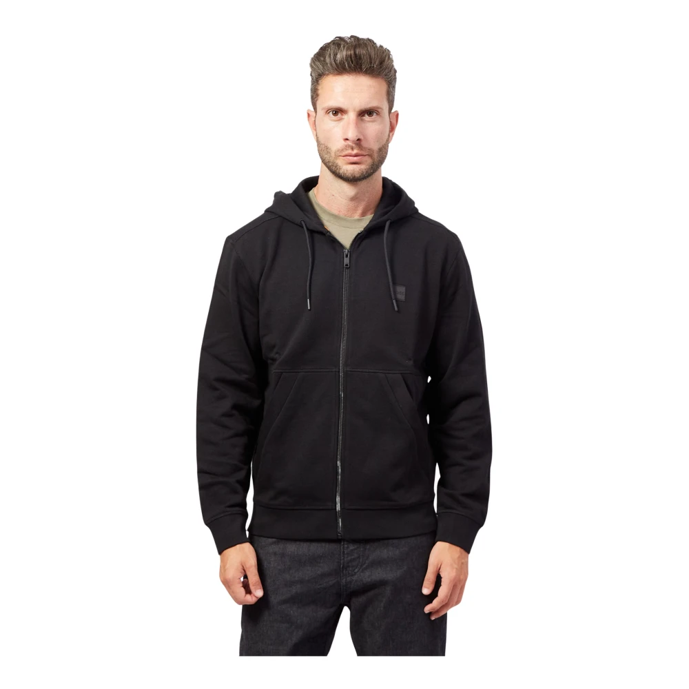 Hugo Boss Zwarte katoenen hoodie Black Heren
