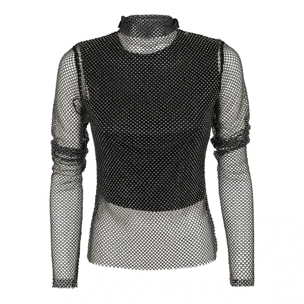 Max Mara Zwarte Mesh Strass Sweater Aw24 Black Dames