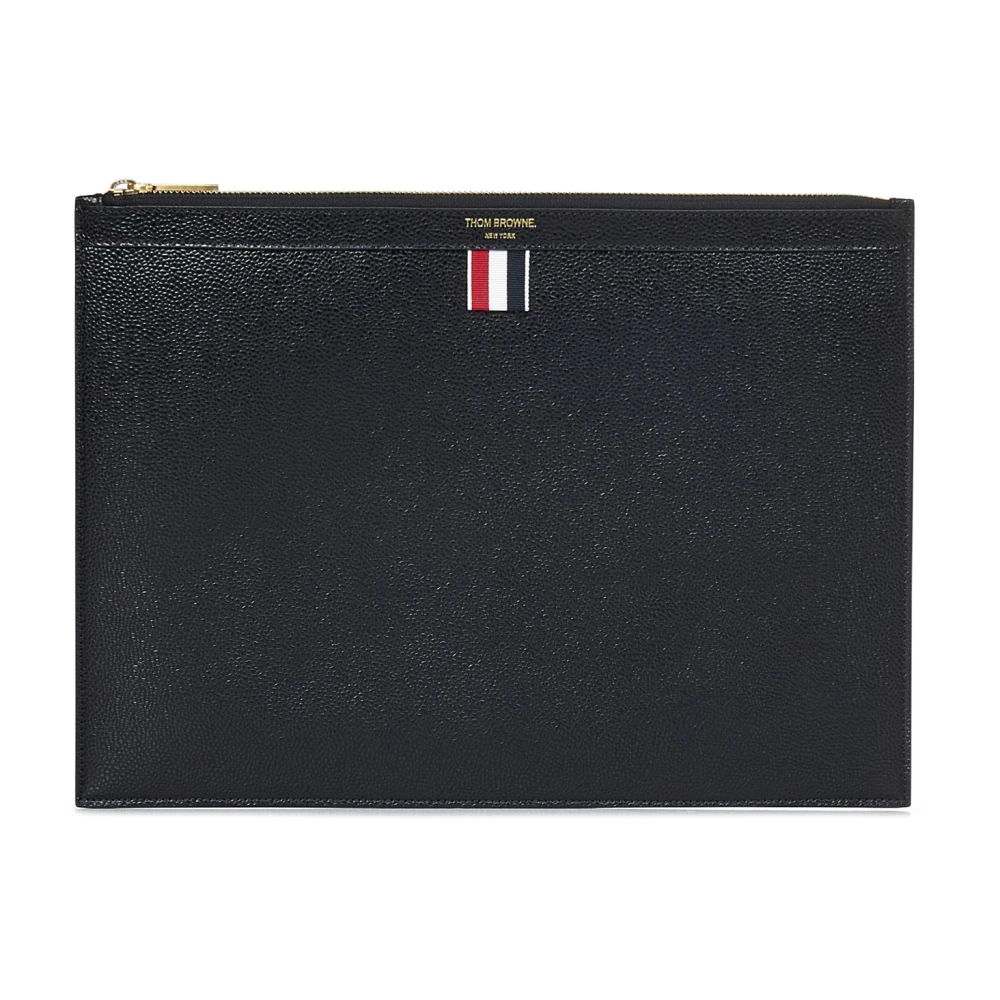 Thom Browne Zwarte Leren Documenthouder Clutch Black Heren