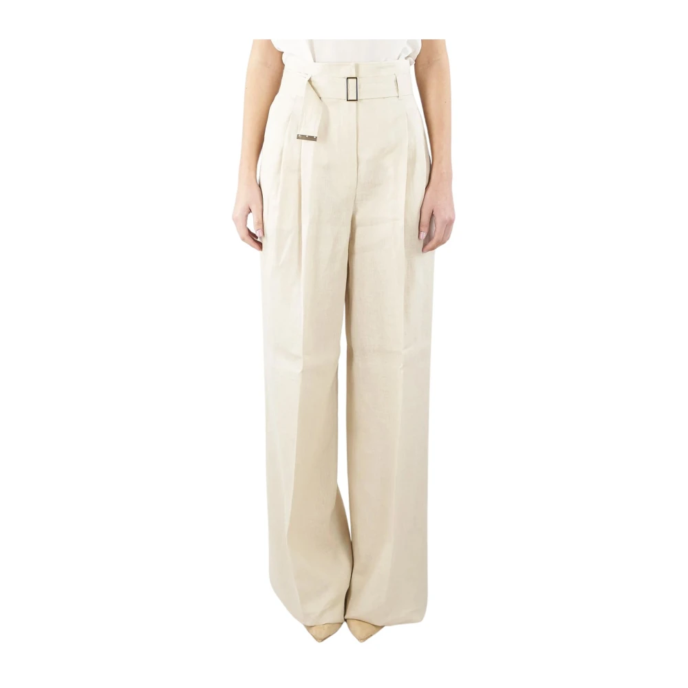 Max Mara Studio Vrouw Beige Broeken Dames, S, Linnen, Linnen Wijde Broek