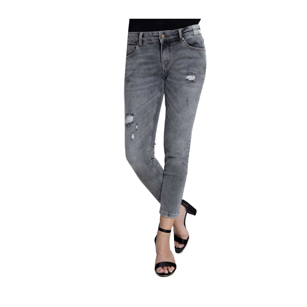 Zhrill Anita Grey Cropped Jeans met Vintage Details Gray Dames