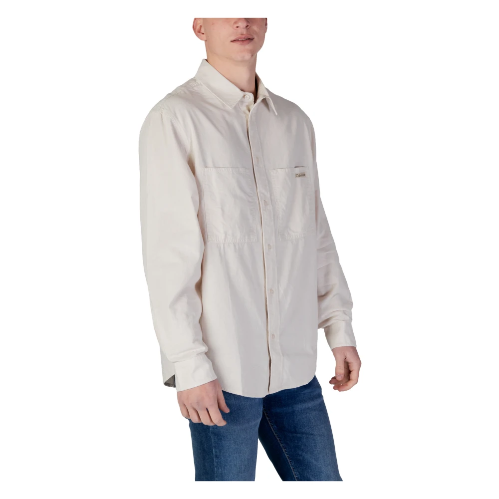 Calvin Klein Jeans Beige Effen Button-Up Shirt Lente Zomer Beige Heren