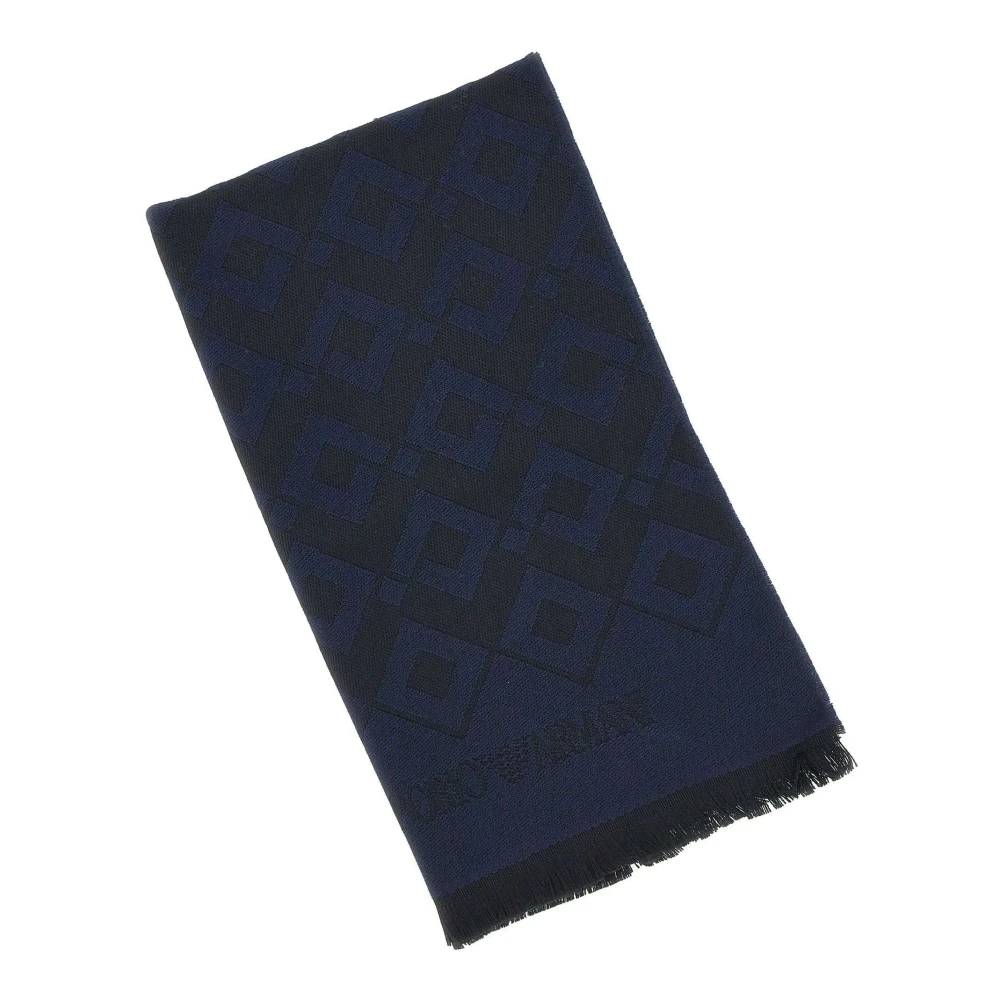 Emporio Armani Heren Blauwe Wollen Sjaal met Logo Blue Heren