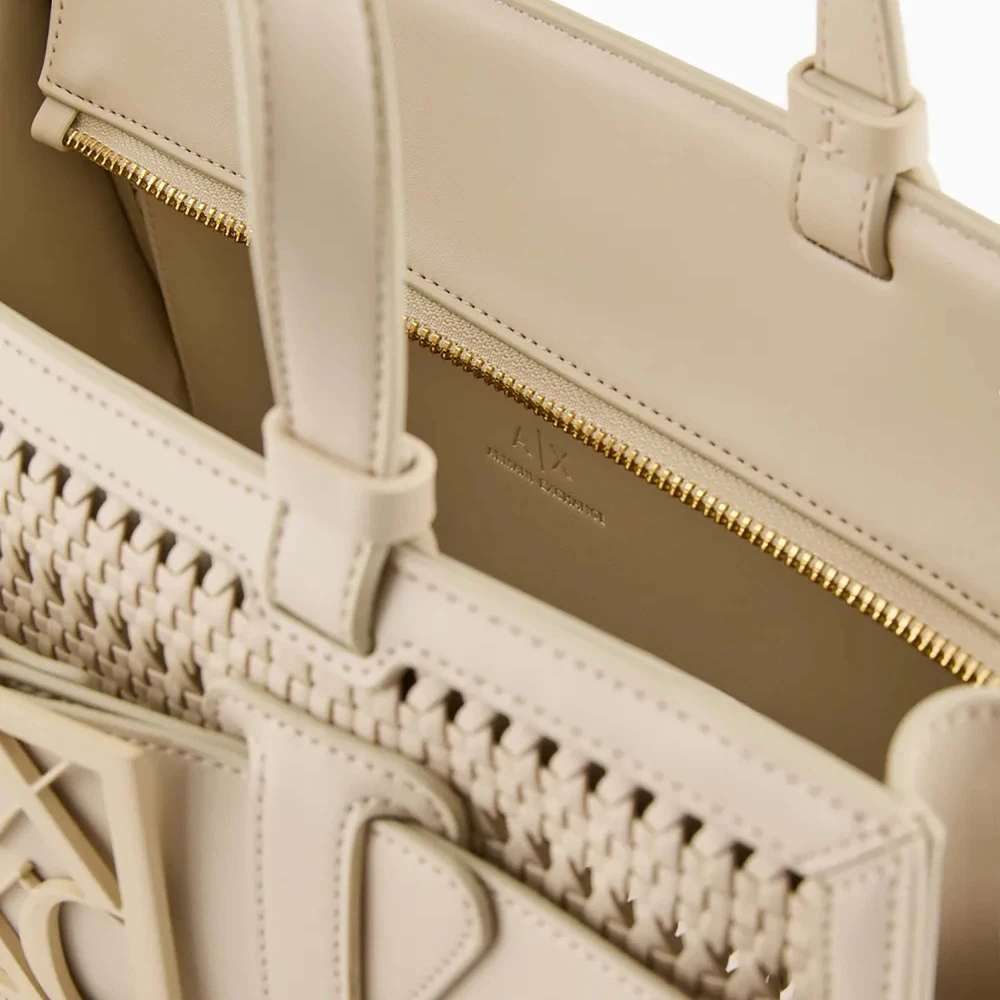 Armani Exchange Beige Stro Tote Tas met Logo Beige Dames
