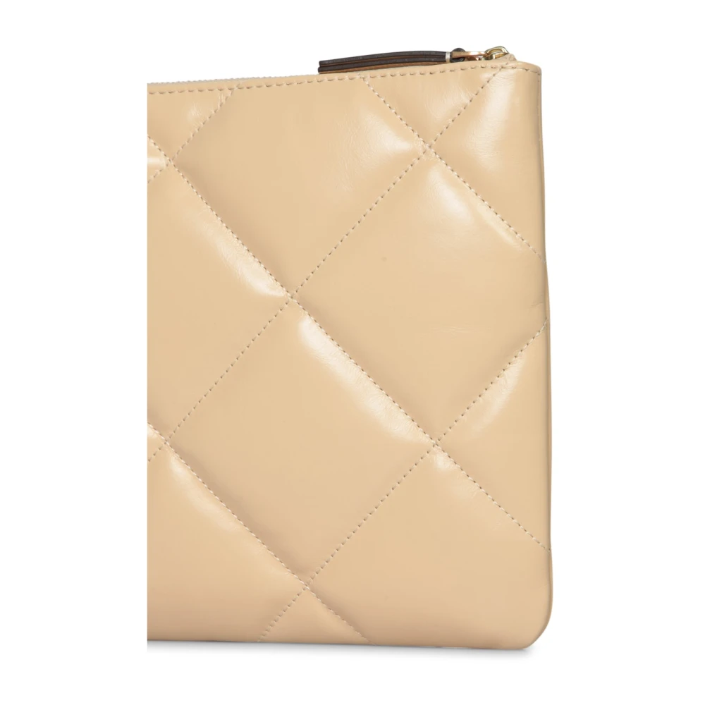 TORY BURCH Gewatteerde leren clutch met gouden rits White Dames