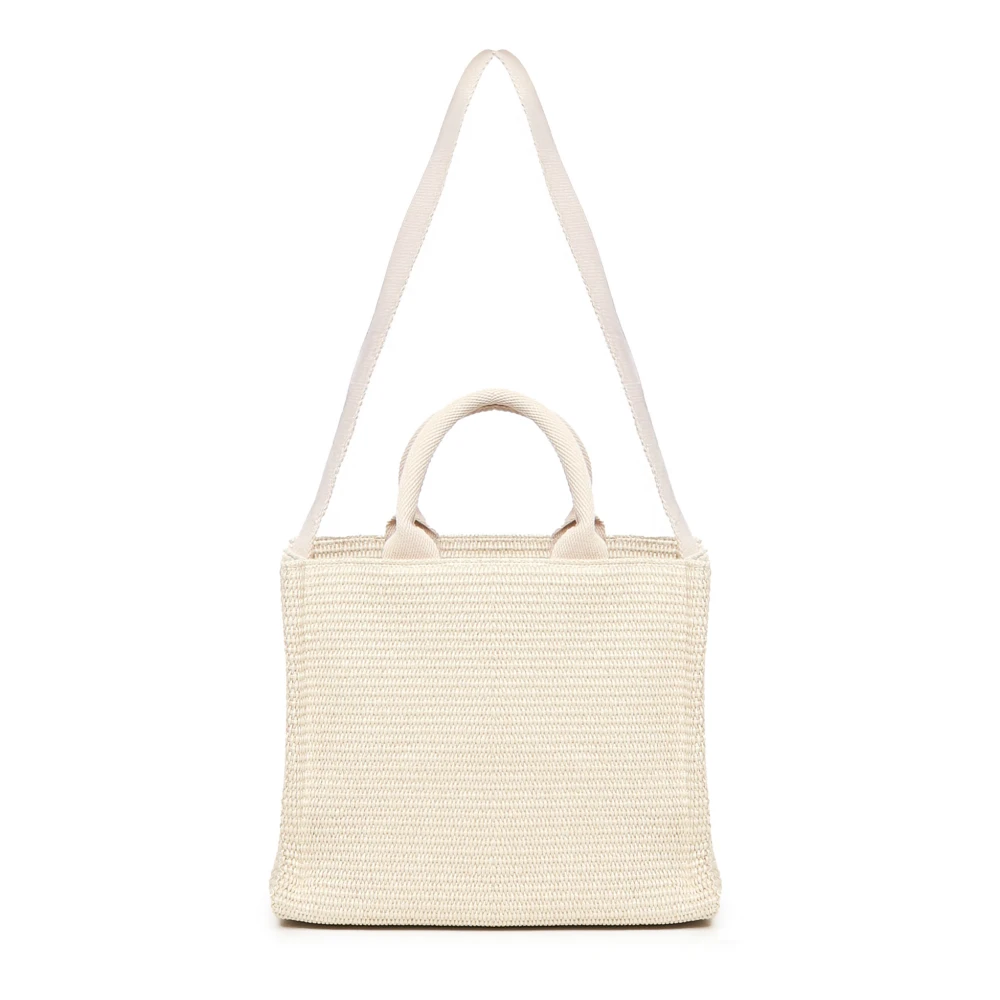 Marni Witte Raffia Tote Tas met Lint Handvatten White Dames