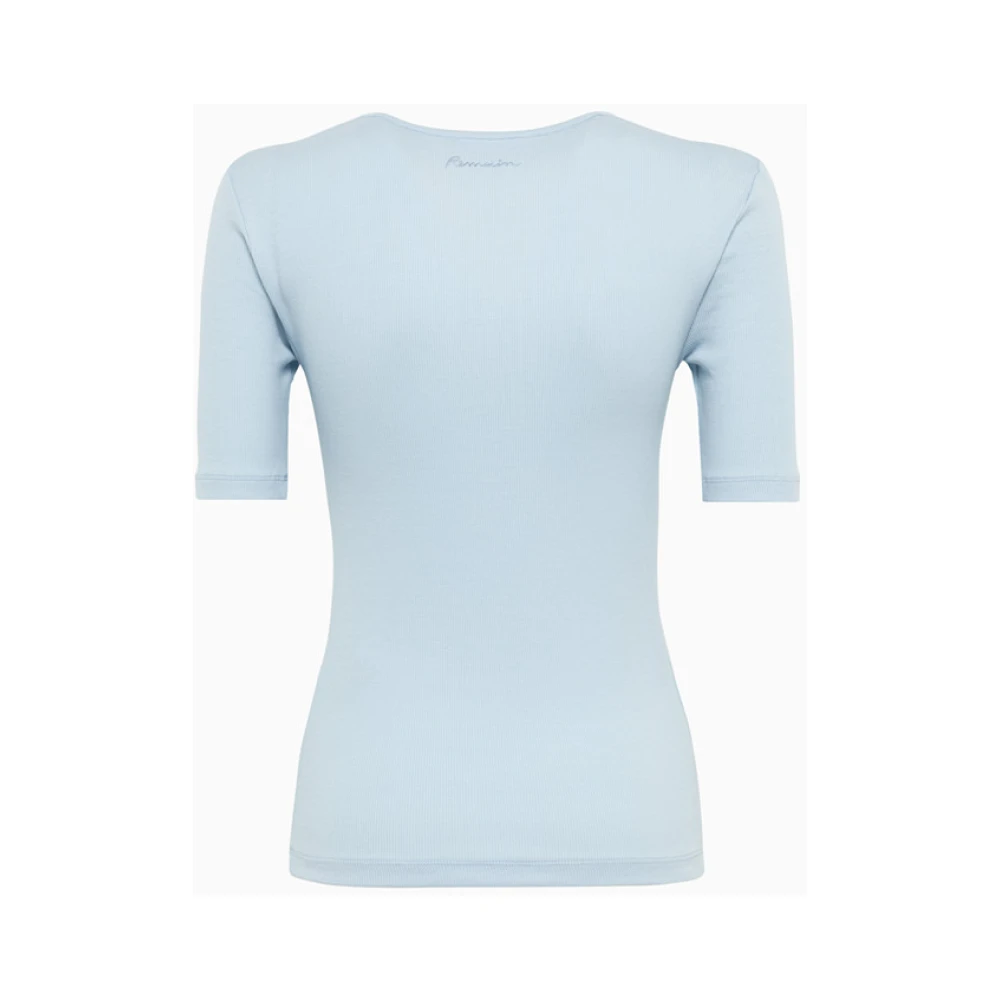 Remain Birger Christensen Organisch Katoenen Geribbelde T-Shirt met Sleutelgatdetails Blue Dames