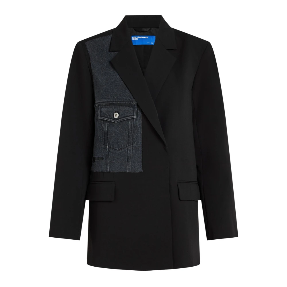 Karl Lagerfeld Women's Black Blazers, Xs, Klj Mixed Denim Blazer