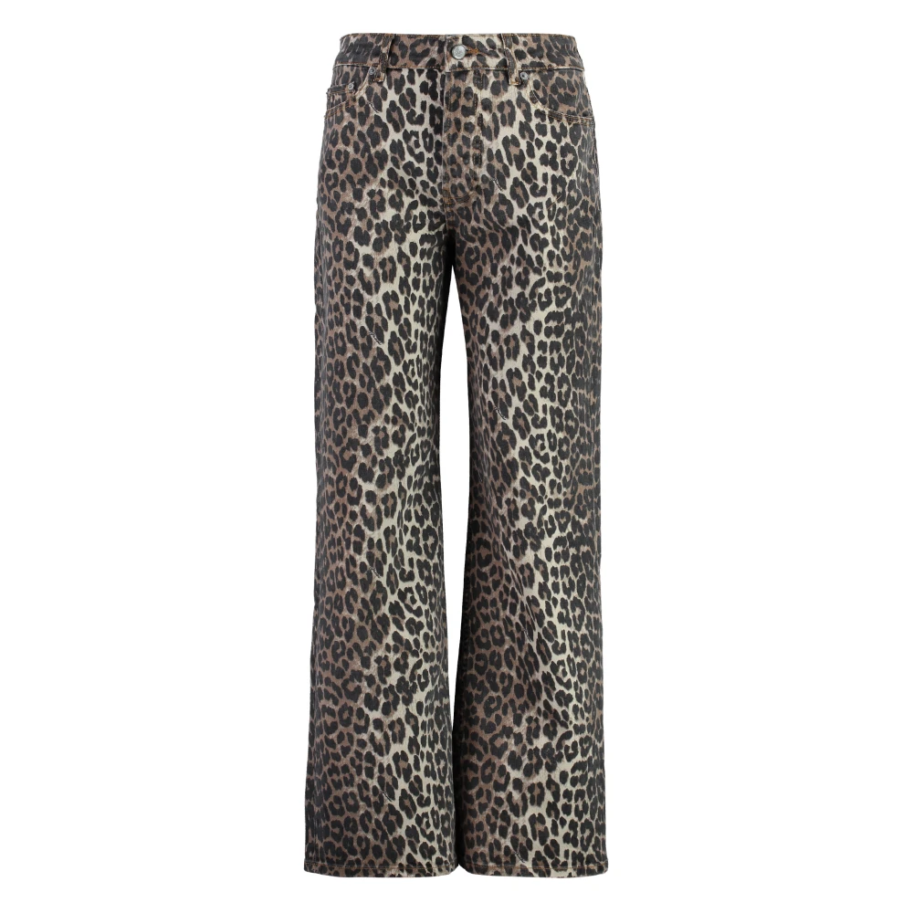 Ganni Leopard Print Straight-Leg Jeans Multicolor Dames