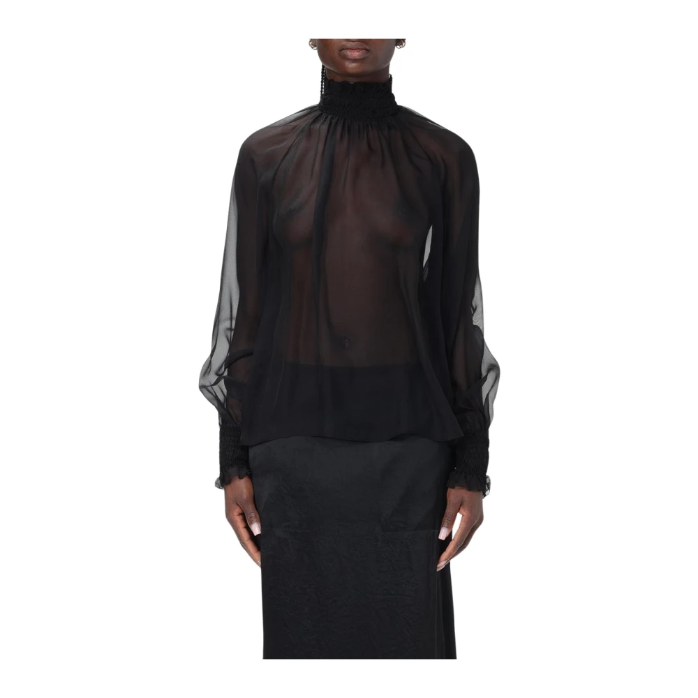 Dolce & Gabbana Women's Black Blouses,, Sheer High Neck Blouse 2XS