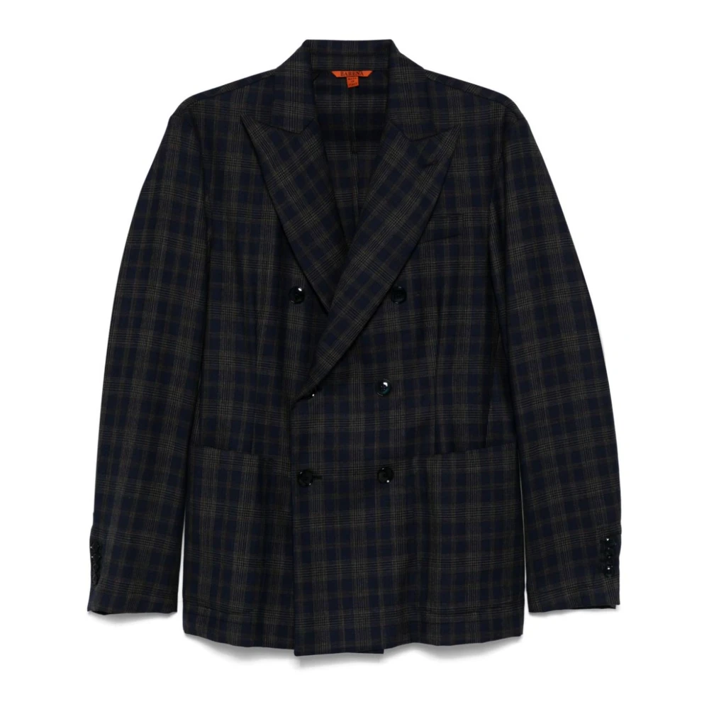 Barena Venezia Blauwe Wollen Geruite Blazer Blue Heren