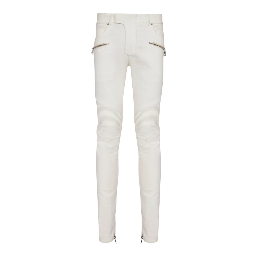 Balmain Biker jeans in wit denim White Heren